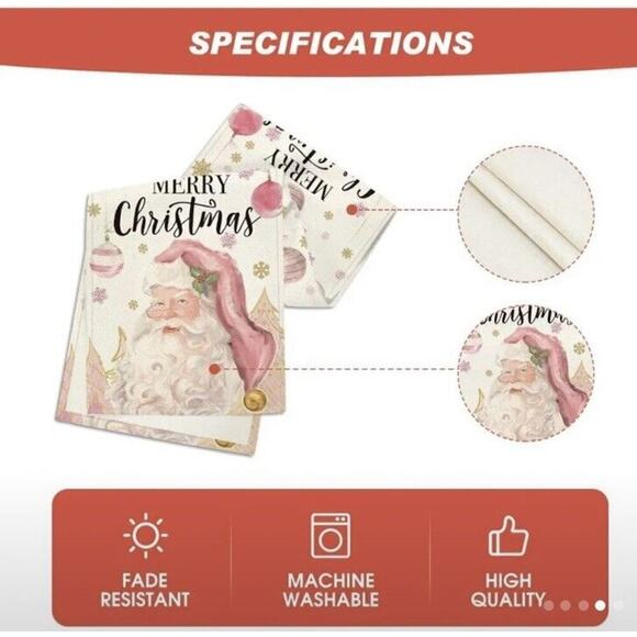 Soft‎ Pink Santa Christmas Table Runner 72"x13" Trees Merry Christmas - Picture 6 of 6